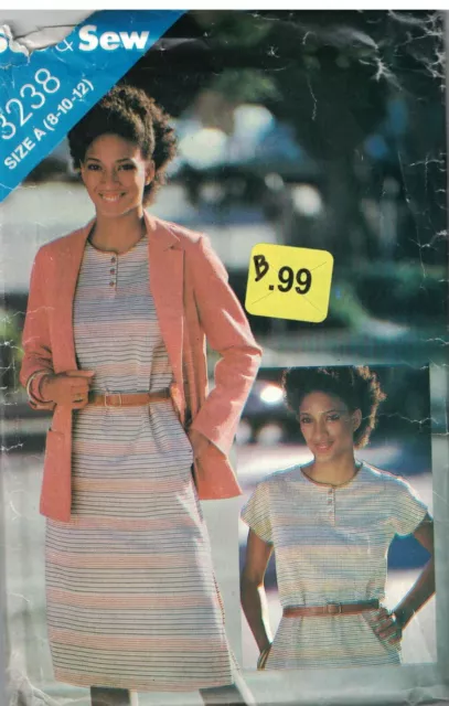 3238 Vintage Butterick SEWING Pattern Misses Jacket Dress Loose Fitting See Sew