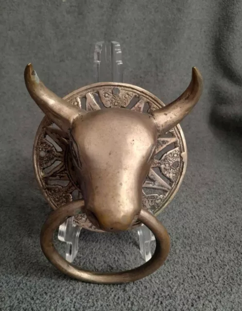 Rare Vintage Cast Metal Silverplate Bull Head Door Knocker/Towel Holder! 3