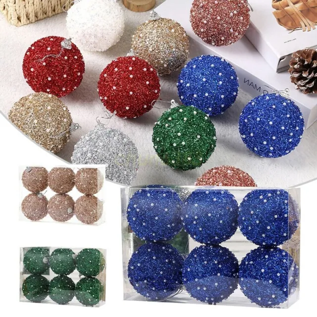 6Pcs Glitter Christmas Ball Ornament Festive Bauble Balls for Chic Decoration