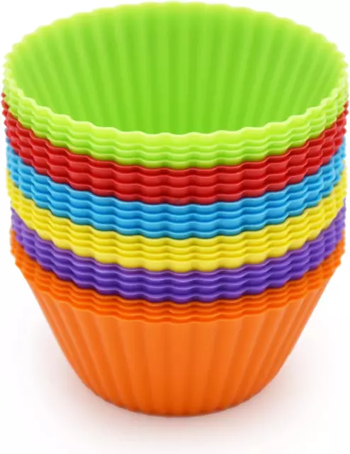 24 Moldes de Silicona para Cupcakes Reutilizables y Antiadherentes Soportes