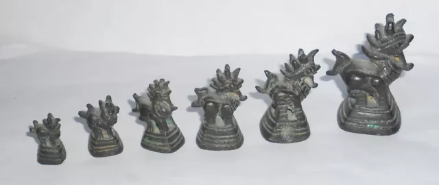RARE Antique  SETof  6 BRONZE Burmese-Myanmar Figural Hintha Bird OPIUM WEIGHTS 3