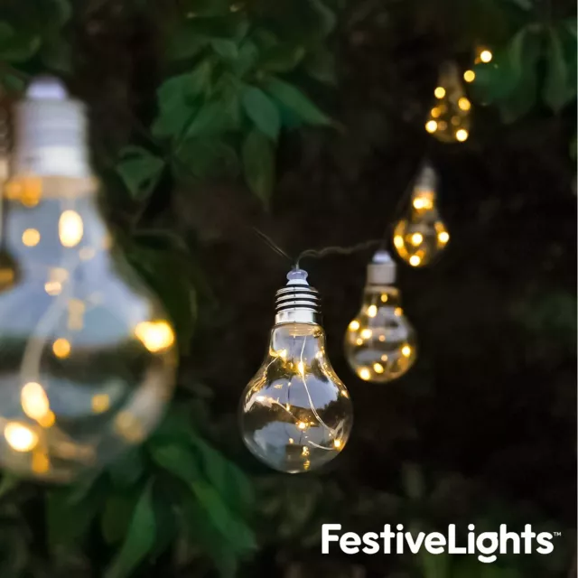 4m Solar Festoon LED Firefly Warm White Clear Bulb Outdoor Garden String Lights