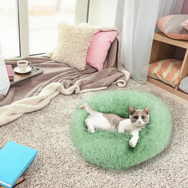 Pet Dog Cat Calming Bed Round Nest Warm Soft Plush Sleeping Bag Comfy Fluffy Mat