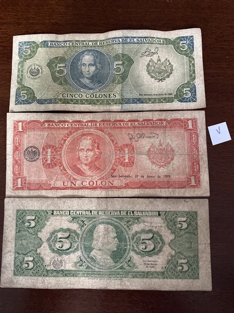 El Salvador banknotes set Three Notes circulated condition Lot V