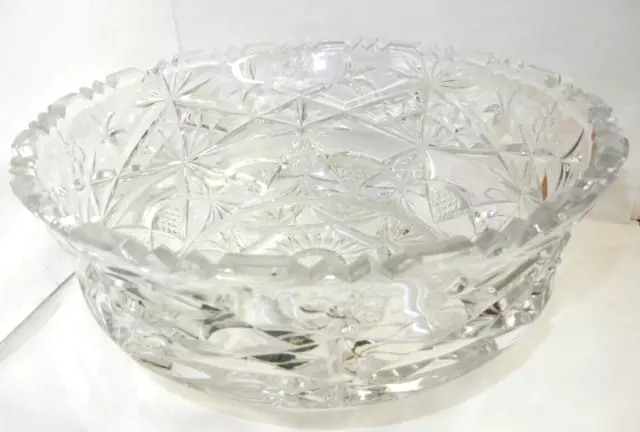 Antique AMERICAN BRILLIANT PERIOD Cut Glass CRYSTAL BOWL Star Burst SAW TOOTH