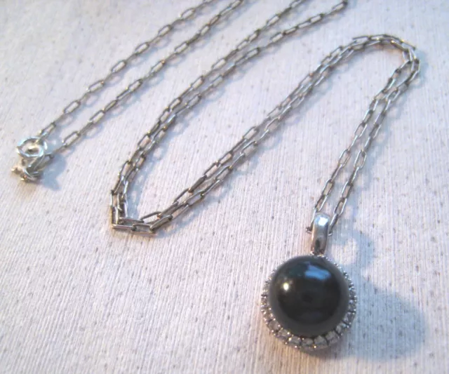 STAUER 925 Sterling 8mm Tahitian Pearl Simulated Halo Pendant Chain
