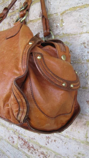 Sondra Roberts Brown Leather Retro Duffel Weekender Satchel Tote Shoulder Bag 16