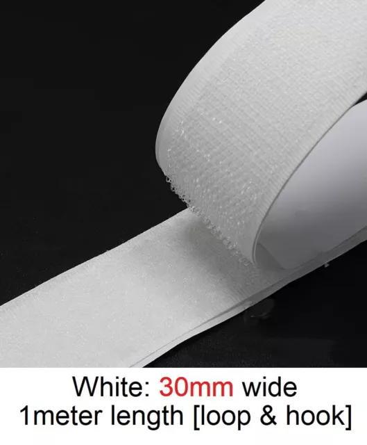 VELCRO SELF ADHESIVE Stick on Tape HOOK & LOOP Sticky Strips - White 30mm x 1m