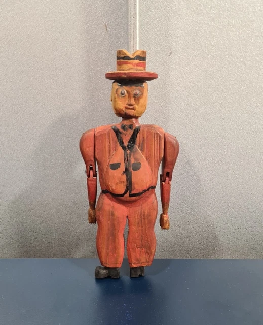 Primitive Folk Art Carved Articulating Peg Wooden Doll Painted Jointed 
