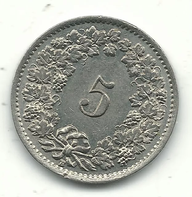 Vintage High Grade 1939 B  Switzerland 5 Rappen Coin-Jan121 2