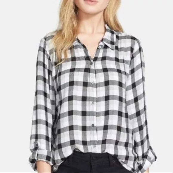 Joie Women’s Black White Plaid 100% Cotton Button Down Blouse Top Size M NEW