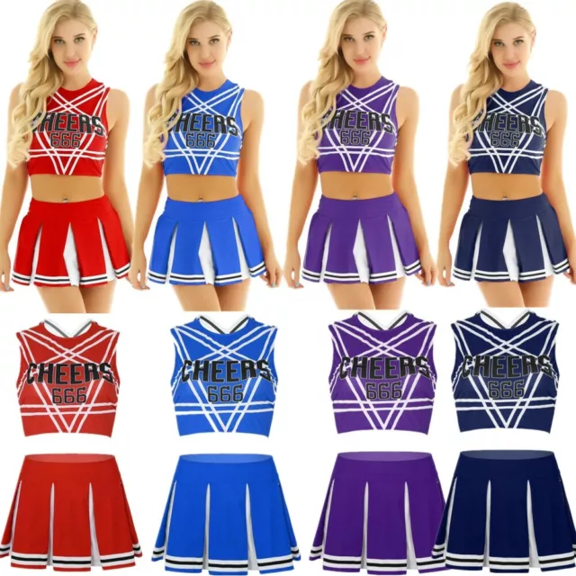 iiniim Cheerleading Kostüm Damen Sexy Crop Top Mit Minirock Schulmädchen Uniform