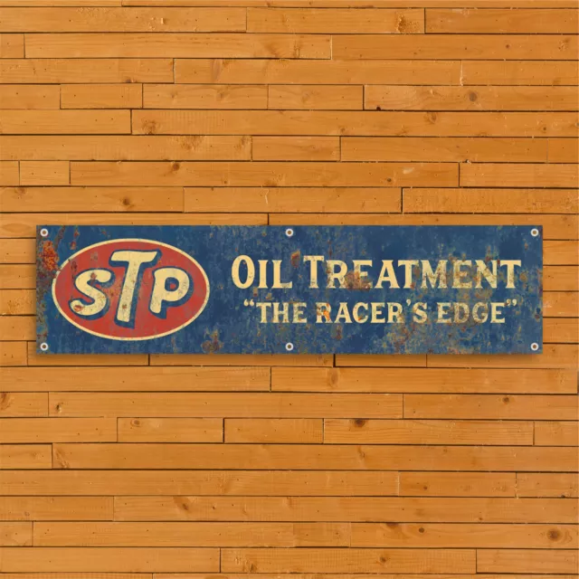 STP Car Logo Vintage Style PVC Banner - Garage Workshop Mancave Sign - Retro