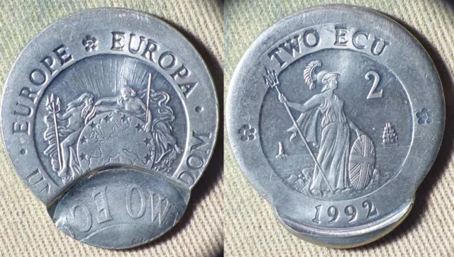 Error : Europa Pattern 1992 UK 2 Ecu Mushroom Shaped Indent w/ Expanded IREC1369