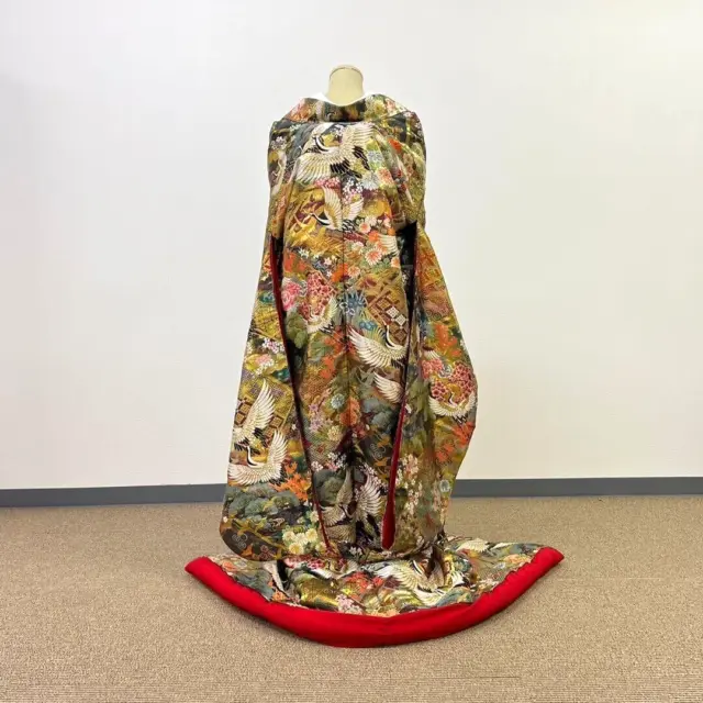 Japanese Silk Kimono Robe Uchikake Wedding Embroidery Green Antique U22