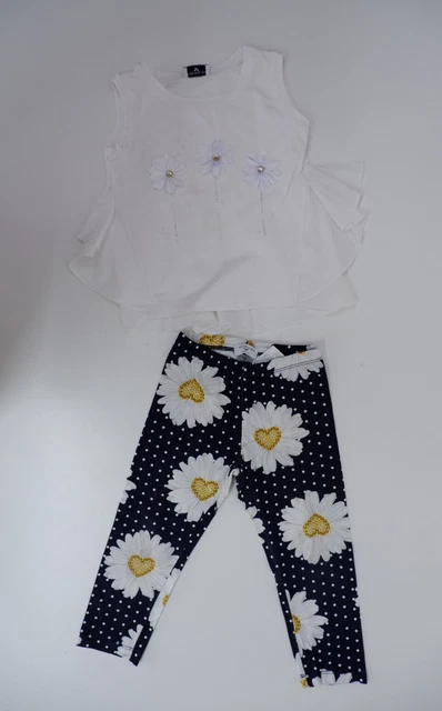 Monnalisa Set Abito Ragazze Età 6 Anni T-Shirt Leggings Top Stampa Floreale