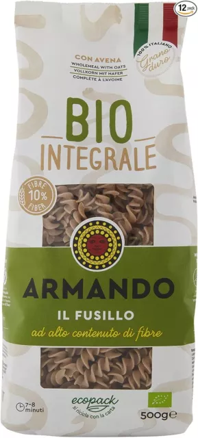 Pasta integrale Armando Il Fusillo semola di grano duro pasta 12x500g NUOVA MHD 12/24