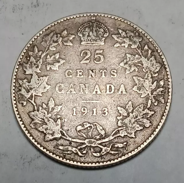 1913 Canada 25 Cents - Silver Coin - George V - Canadian Quarter
