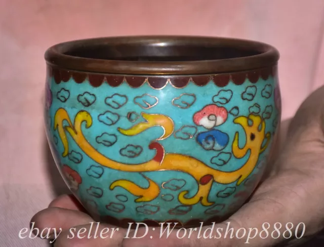3.8" Marked Old Chinese Bronze Cloisonne Dynasty Dragon Jar Pot Crock
