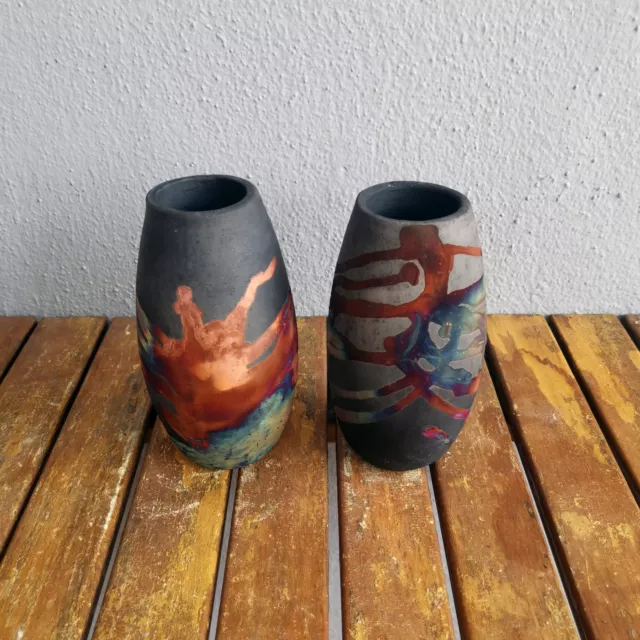 Tsuri 2 Pack Ceramic Raku Vase Handmade Pottery Home Decor Birthday Gift For Her 2