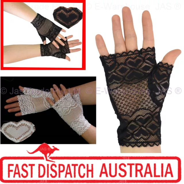 80s 70s 20s Party Fingerless Goth Gothic Punk Sheer Lace Stretch Cuff Gloves