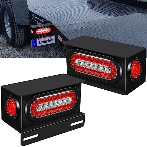2 PCS Trailer Lights Welded Mount Steel Boxes Kit w/License Plate Bracket 6 i...