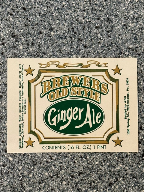 VTG Brewers Old Style Ginger Ale Bottle Label Unused Wyomissing PA