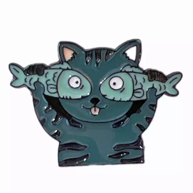 Cat with Fish Silly Expression Lapel Enamel Pin