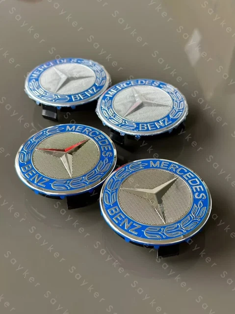 4X LIGHT BLUE Mercedes Benz Alloy Wheel Centre Caps 75mm Badges Hub ...