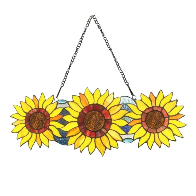 Floral Sunflowers Tiffany Style Stained Glass   Hanging Window Panel Suncatcher