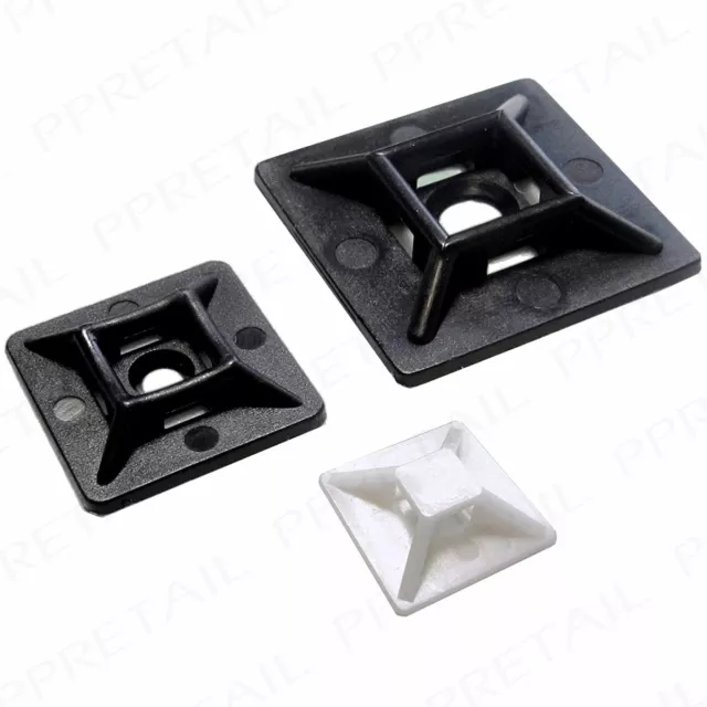 BLACK / NATURAL SELF ADHESIVE CABLE TIE BASE MOUNTS 20/28/40mm Wire Stick On