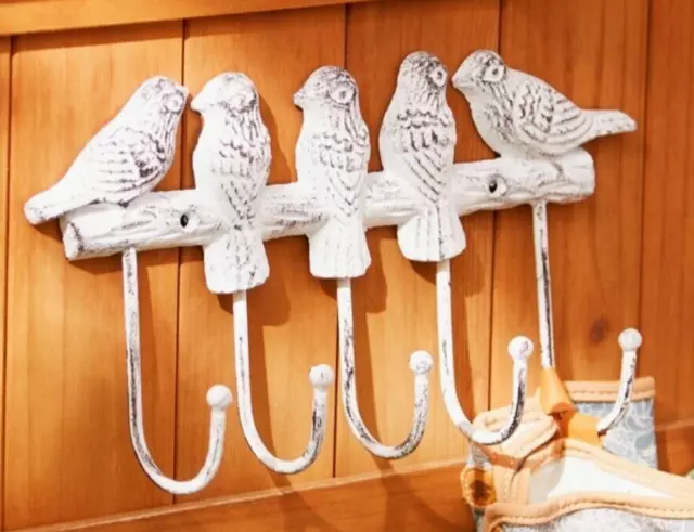 Shabby White Cast Iron Birds On Branch Wall Hook Rack Key Towel Coat Hanger