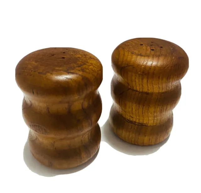 Vintage chunky Hand Turned teak wood salt and pepper shakers  Country Kitchen