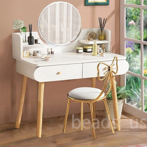 Juego de mesa de tocador con espejo maquillaje muebles blancos de dormitorio 2 cajones