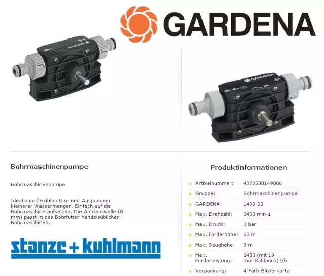 Gardena 1490-20 Bohrmaschinenpumpe 2400l/h