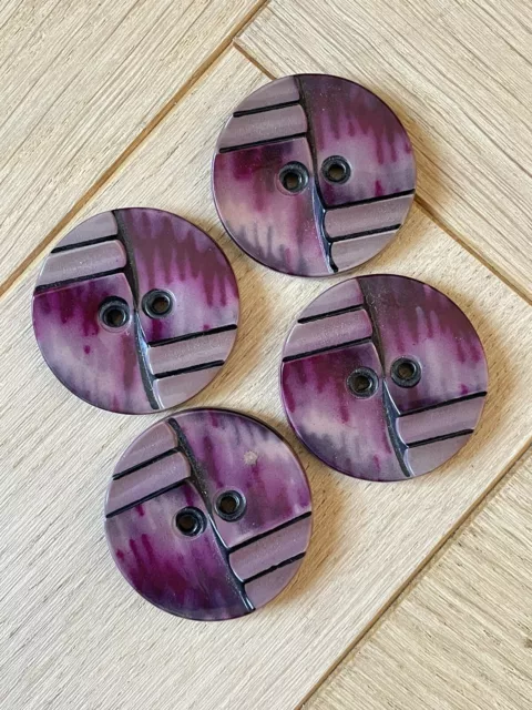 Ensemble de 4 grands boutons anciens en Résine - Violet - 3,6 cm - 1950