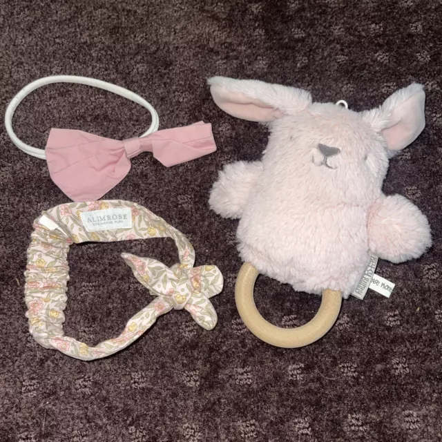 OB Designs Betsy Bunny Rattle Alimrose Headband dusty pink ballerina