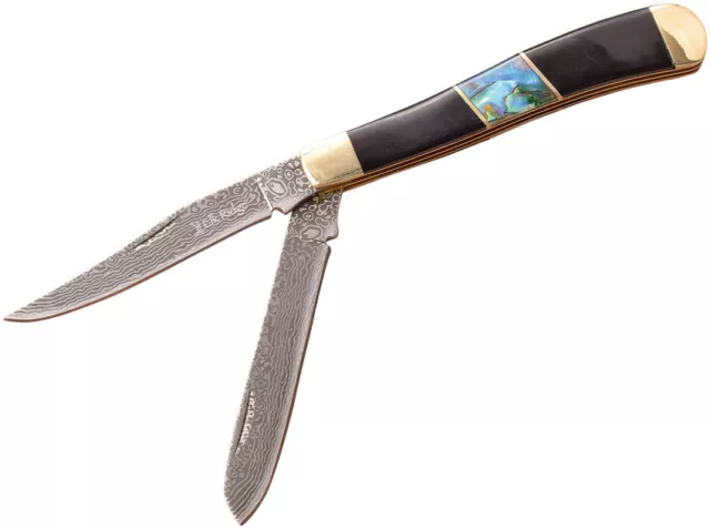 Elk Ridge ER-954DAB 2x Damascus Blade Black Pakkawood Handle Trapper Knife