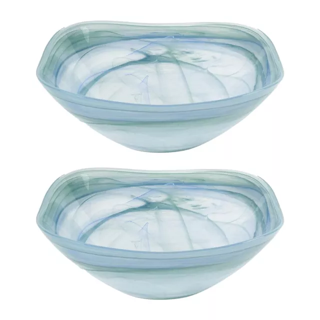 Pair of Aqua Blue Alabaster Square Glass 6" Bowls