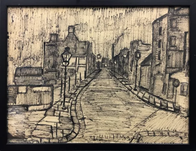 Mid 20th Century English Naive School Ink & Gouache Period Landscape Painting.
