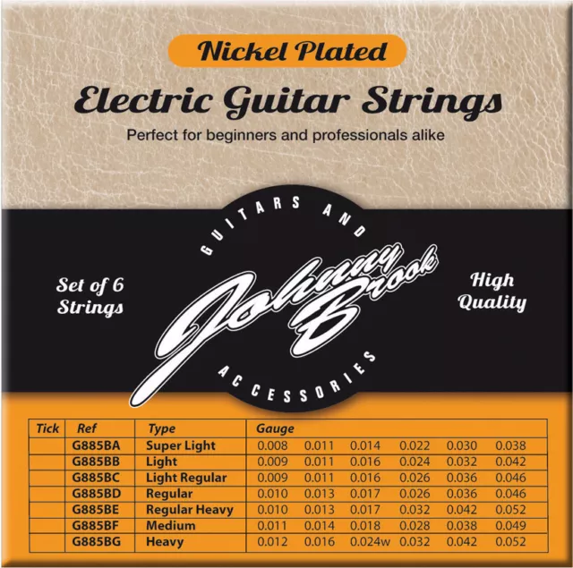 Johnny Brook Quality Nickel Plated Steel Electric Guitar Strings String 6 Pack