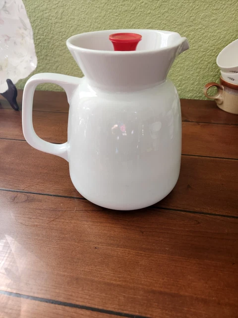 Bareuther Waldsassen Bavaria Germany Coffee Pot Ceramic w/ red plastic pour