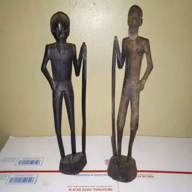Pair of Vintage African Tribal Hand Carved Ebony Wood Sculpture Statue Kenya