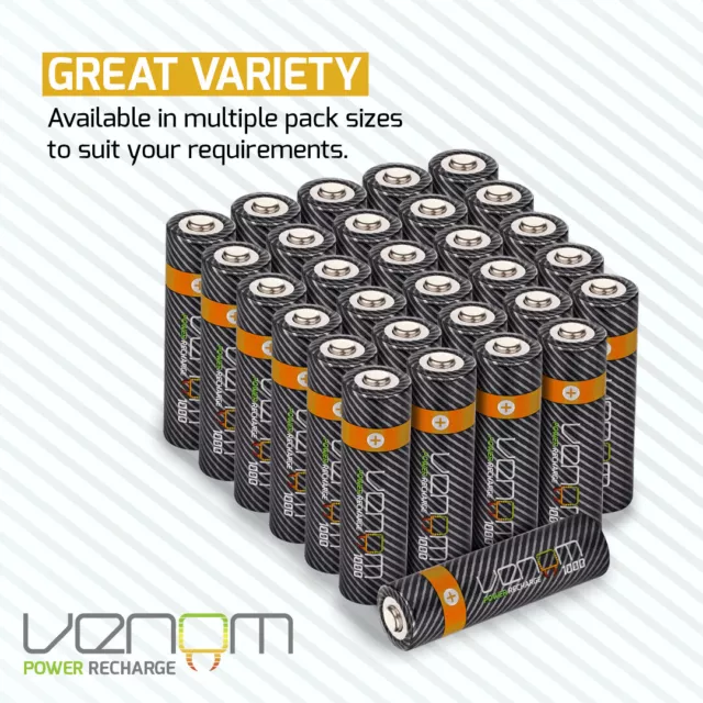 Venom Rechargeable AAA Batteries - 500mAh 1.2V NiMH - Multiple Pack Sizes