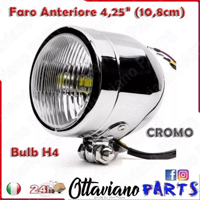 Faro Anteriore Moto Custom Universale Cromato 11Cm 4,25" Mcr1