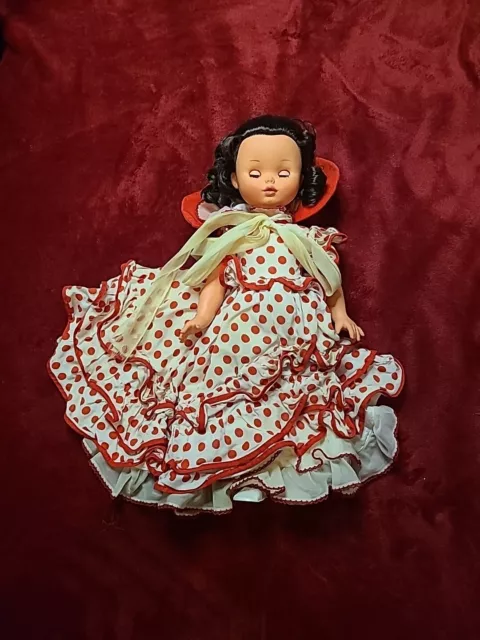 Vintage Furga Doll 18” Made In Italy Red Polka Dot Dress Sleepy Eyes