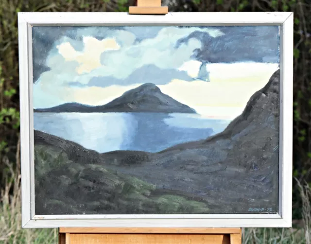 Mountains By The Water Interesting Oil Painting