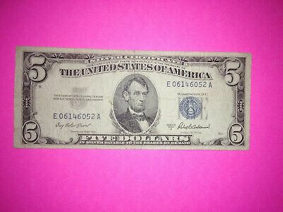 One 1953 A-$5.00 Silver Certificate- Circulated-As Shown