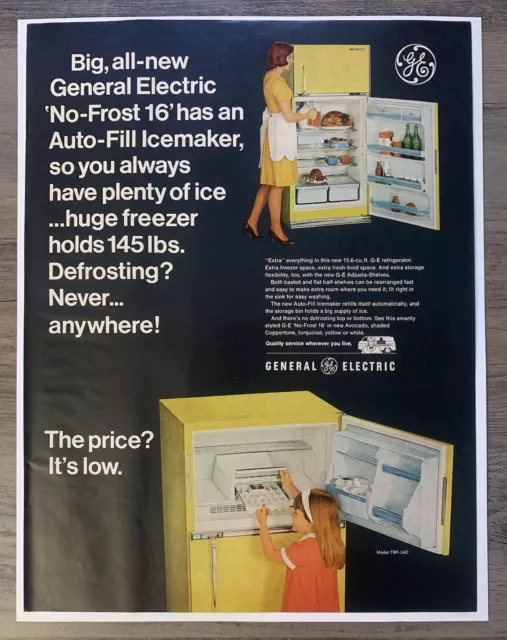 1966 General Electric Refrigerator Original Vintage Magazine Print Ad
