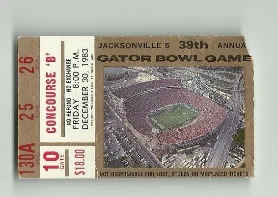 39th Gator Bowl Football Ticket Stub 12/30 1983 Florida Gators vs Iowa Hawkeyes
